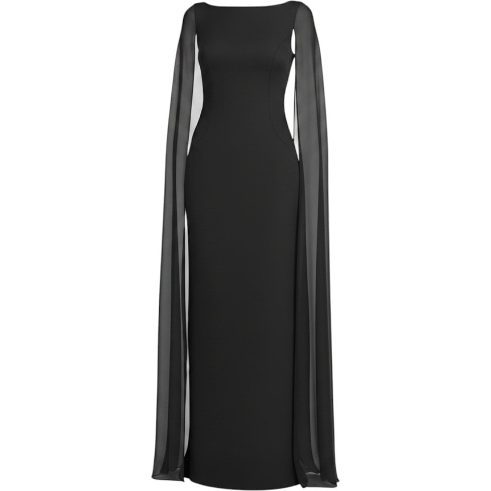 Adrianna Papell Satin Column Gown with Chiffon Cape
